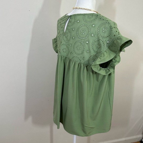 Shein sz med tunic boho style slightly oversized green with eyelet umpire waist - Picture 6 of 14